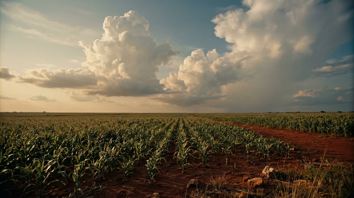 A field worker reviewing weather and soil guidance before visiting a maize farm.